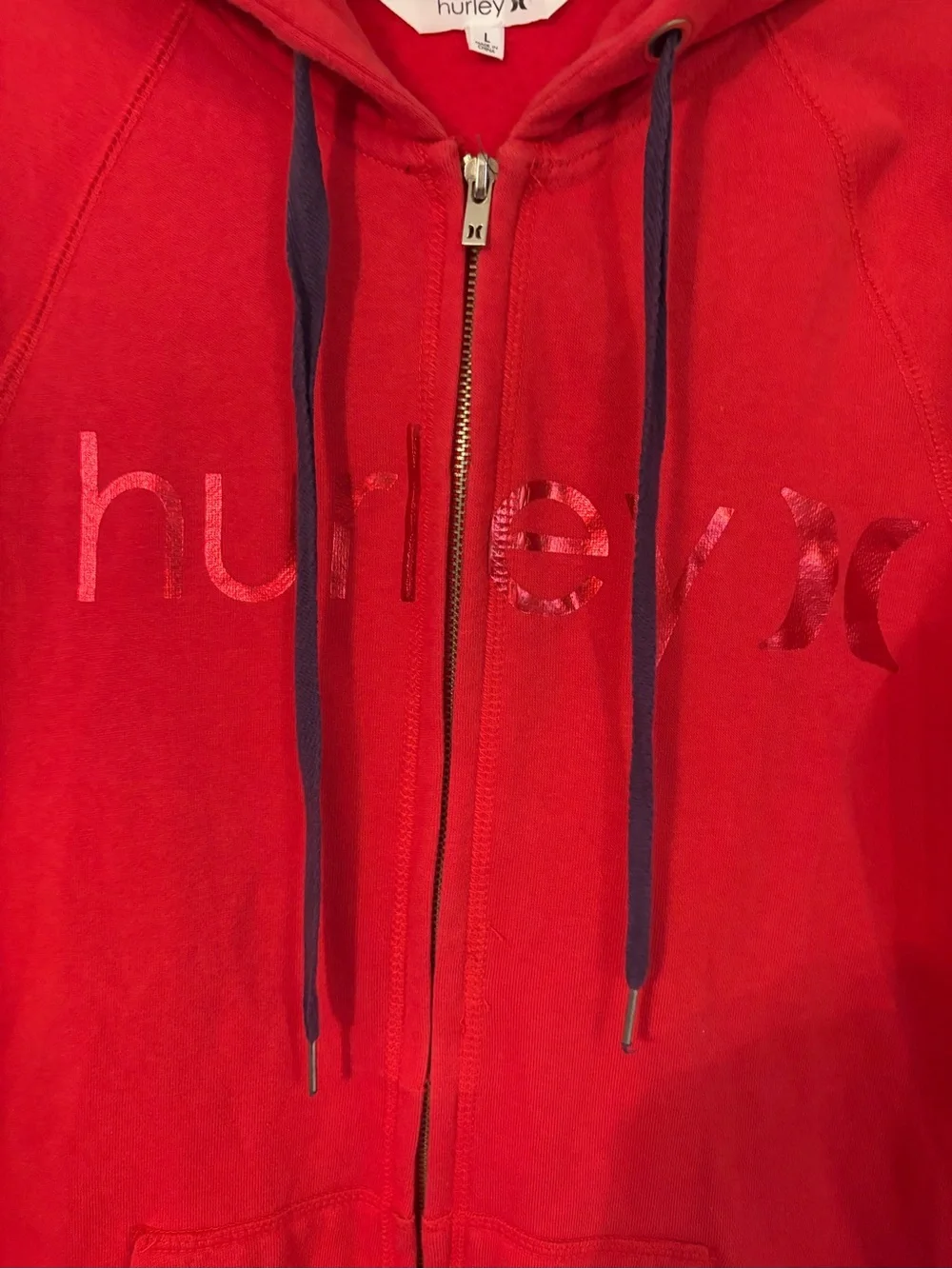 Hurley Red Full-Zip Hoodie with Navy Drawstrings